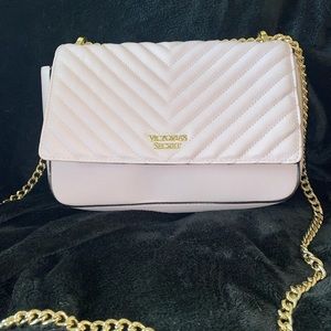 Pink Victoria’s Secret Leather Purse with Metal Chains.